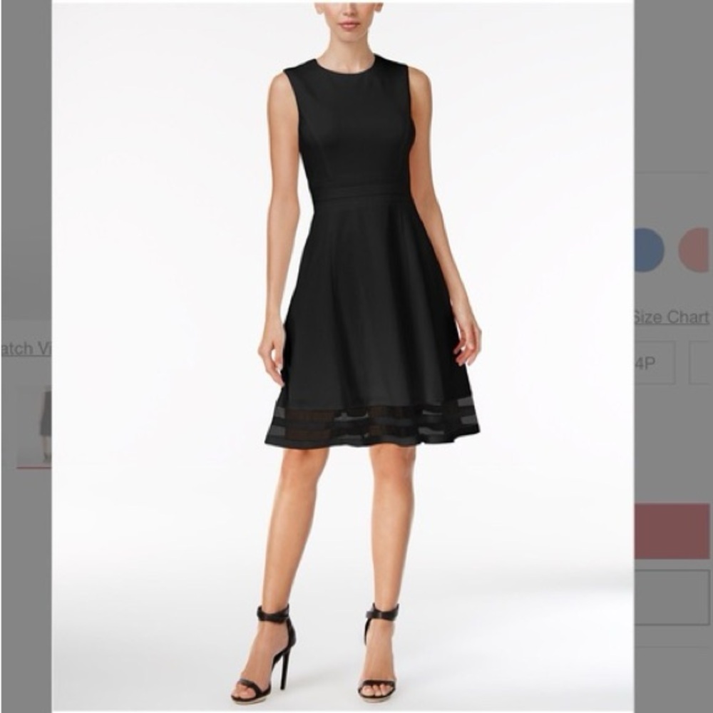 Calvin Klein Sleeveless Black Fit-and-Flare Dress with Sheer Hem